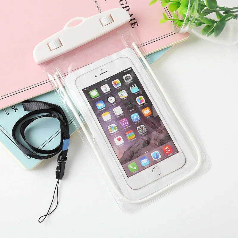 Luminous mobile phone waterproof bag in PVC and ABS with dimensions 19x10.5cm showing front view
