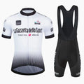 Patterned short sleeve cycling jersey for men and women in quick-dry polyester fabric.