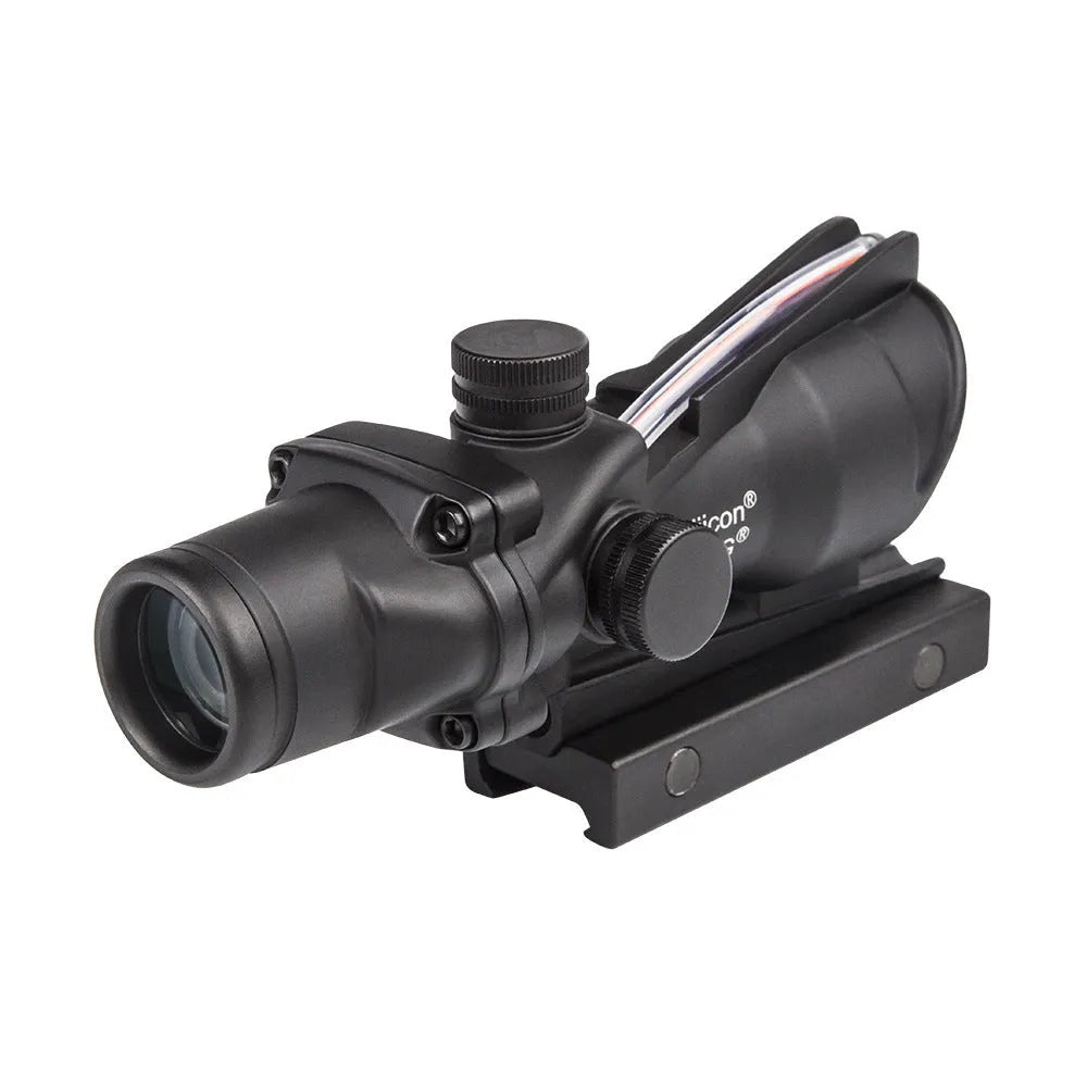 Maku 4x32 metal sight with fibre optic reticle and Mini RMR red dot on a black finish