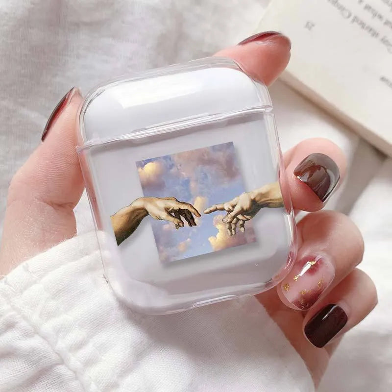 Transparent clear plastic protective cover for Apple AirPods and AirPods Pro charging case.