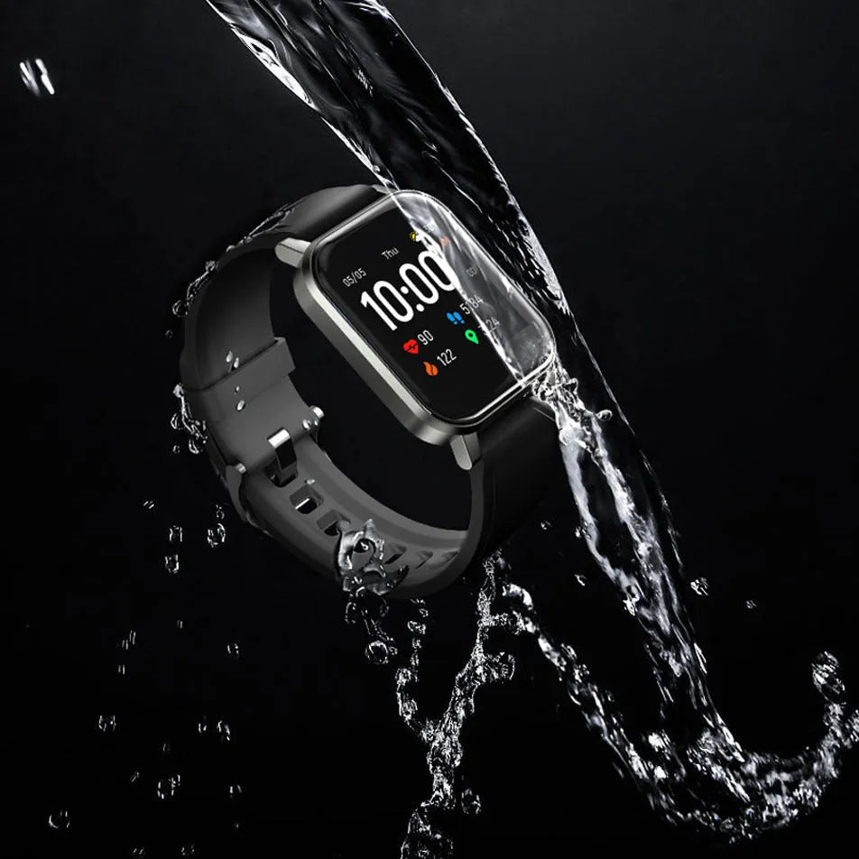 Black waterproof smart bracelet with 1.4-inch screen showing health metrics