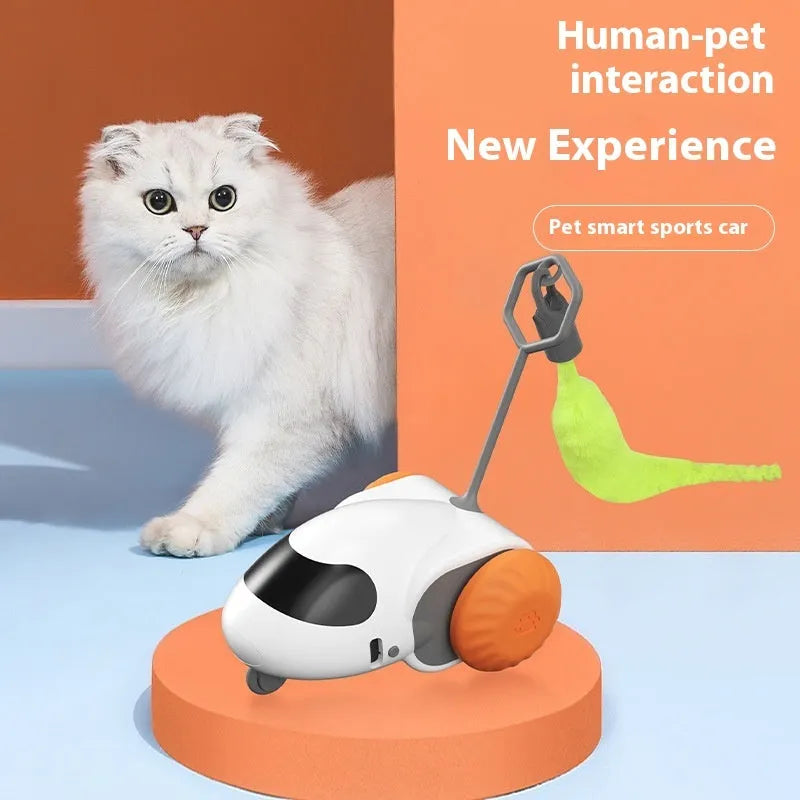 Gravity intelligent electric running car toy for cats in light grey blue colour with Type-C charging port