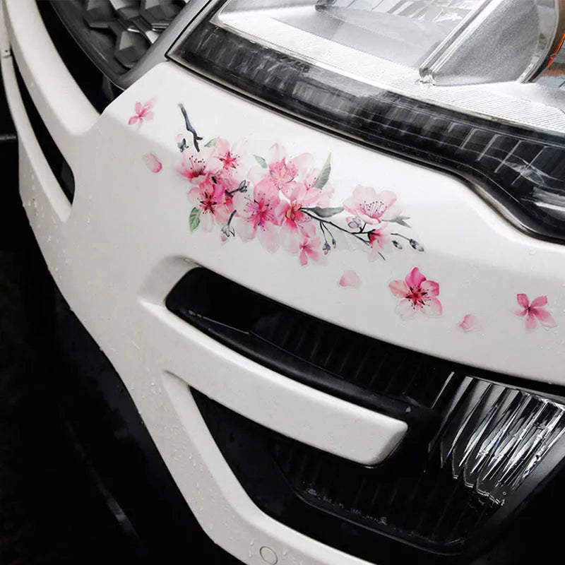 Cherry blossom flower pattern car sticker in two size options on a vehicle window.
