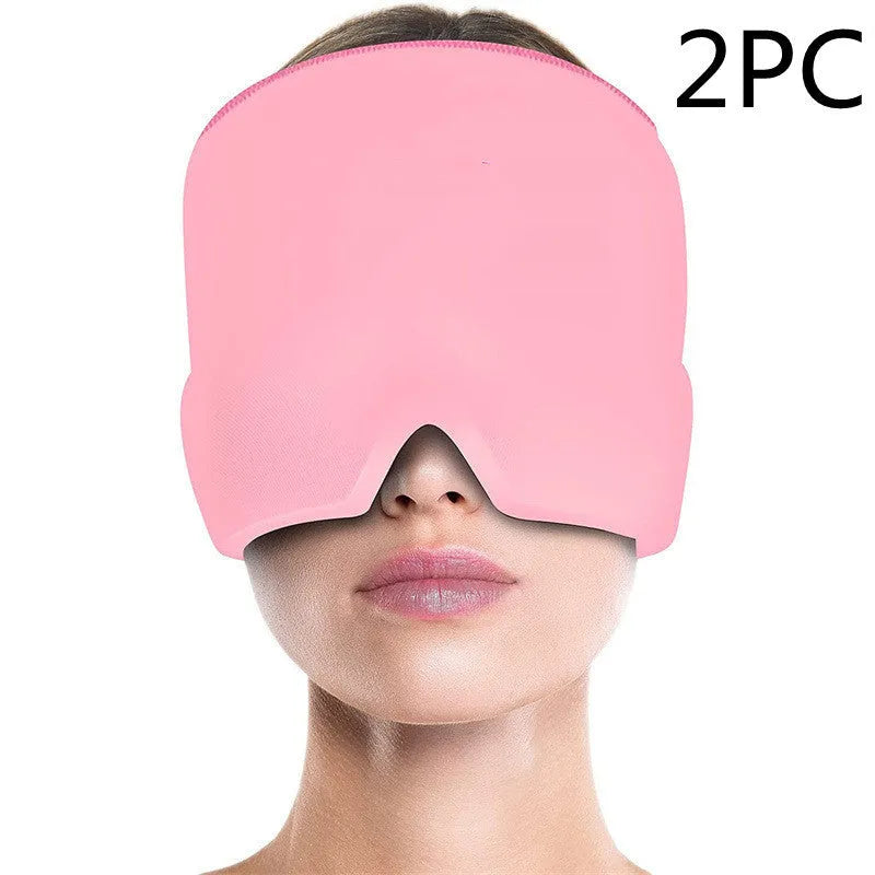 Black elastic gel cold compress eye mask for headache relief with measurements