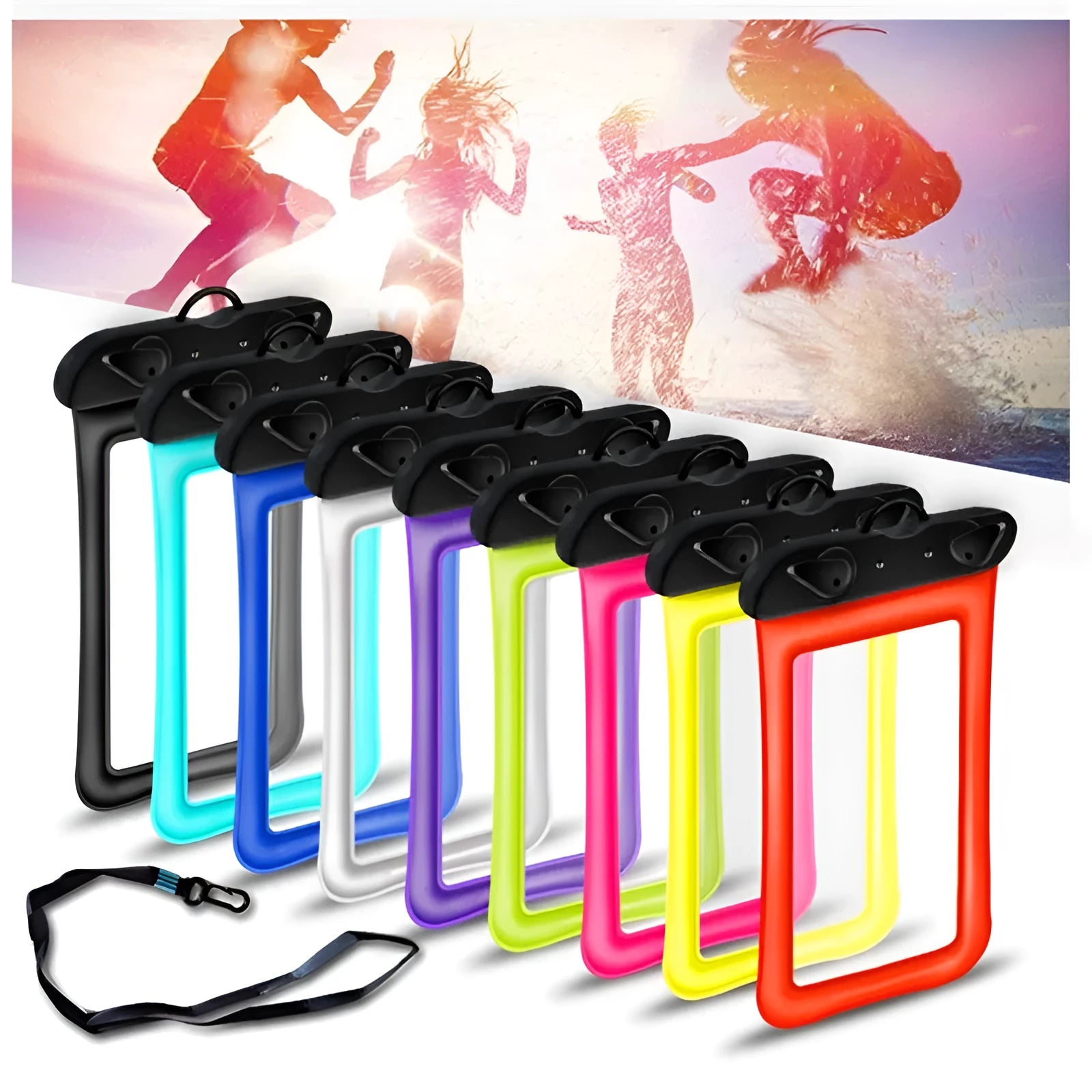 Double airbag mobile phone waterproof bag with 45cm rope in various colours