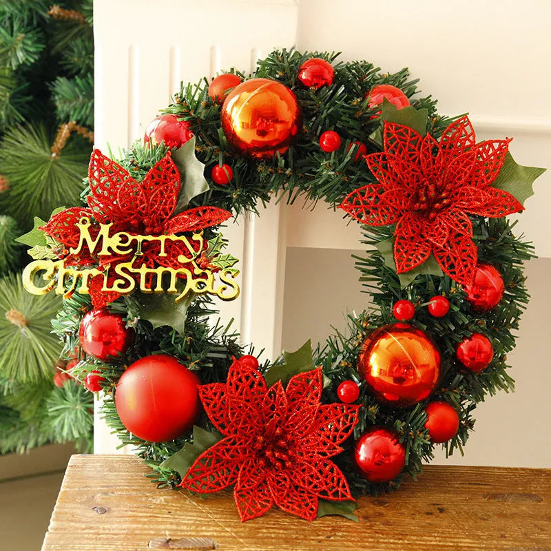 30cm multicolour plastic Christmas wreath in red, gold, silver, blue, pink or purple on a door.