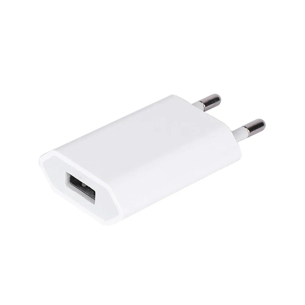 White USB travel charger and cable for charging iPhone and iPad models
