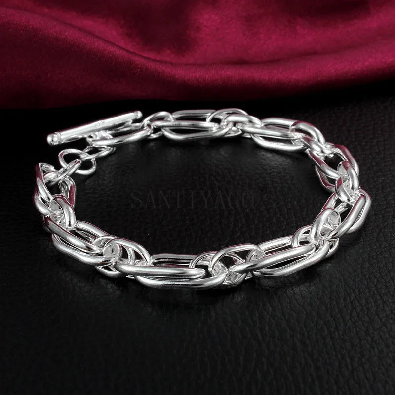 925 silver plated bracelet 20cm length 7mm width silver colour copper base