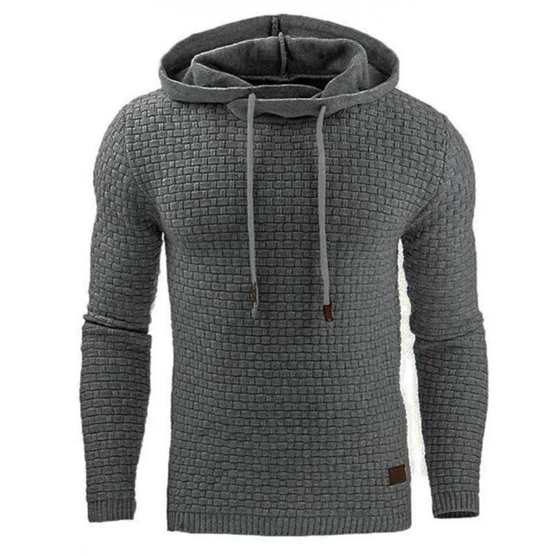 Men's hooded sweatshirt in a cotton-polyester blend available in multiple colours on a size chart