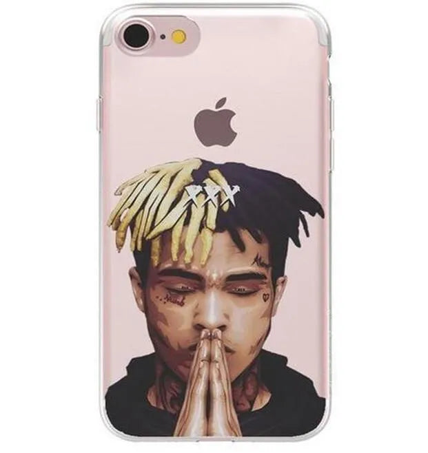 Transparent matte iPhone case with XXXTentacion artwork, shown on an iPhone model