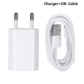 White USB travel charger and cable for charging iPhone and iPad models