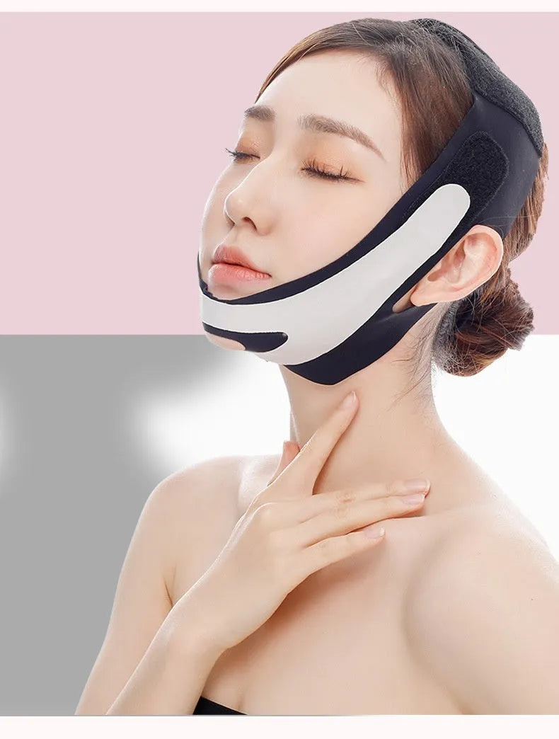 Black and pink elastic V face bandage for facial contouring with far infrared option