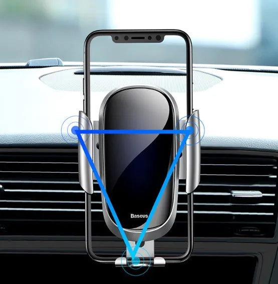 Universal smart car bracket holding phone, available in black, blue and silvery colours
