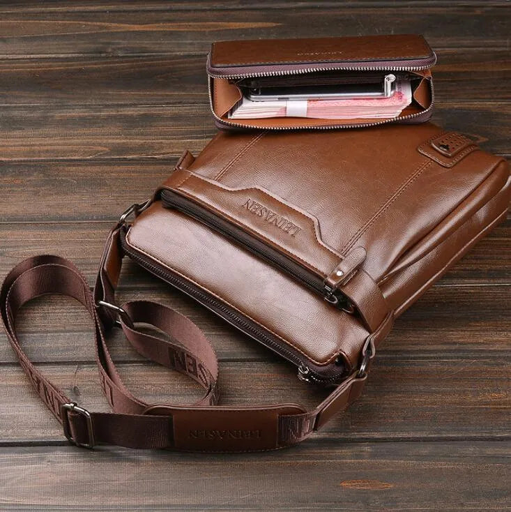 Men messenger bag soft shoulder bag with zipper closure in black colour