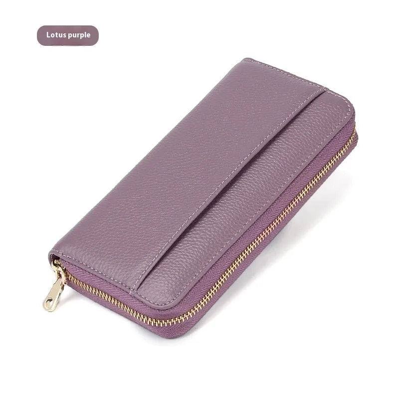 Genuine leather long wallet for women with anti-theft card slot in multiple colour options