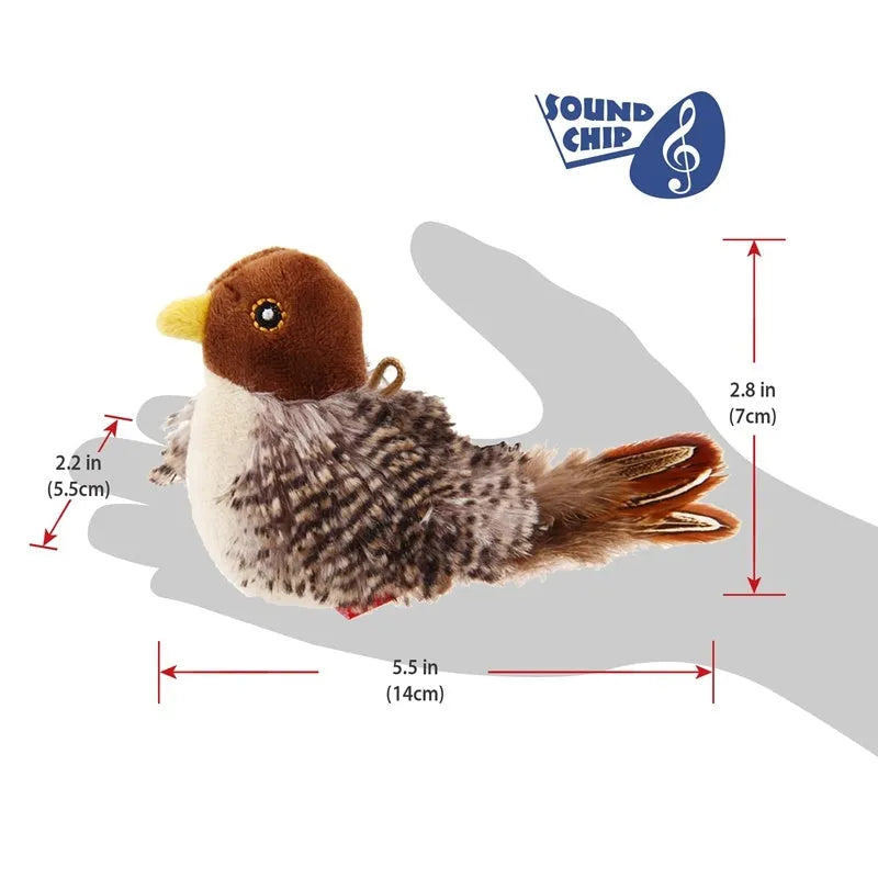 Interactive cat toy electric squeaky simulation bird plush with feather and chirping sound