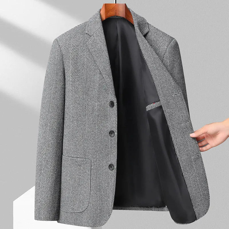 Men's loose woolen coat in solid colour for spring and autumn casual wear