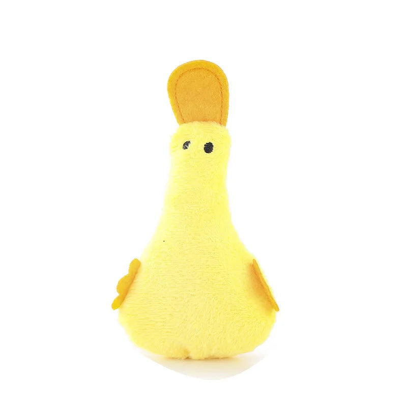 Cute duck plush pet toy with catnip filling and squeak sound for dogs and cats in various colours
