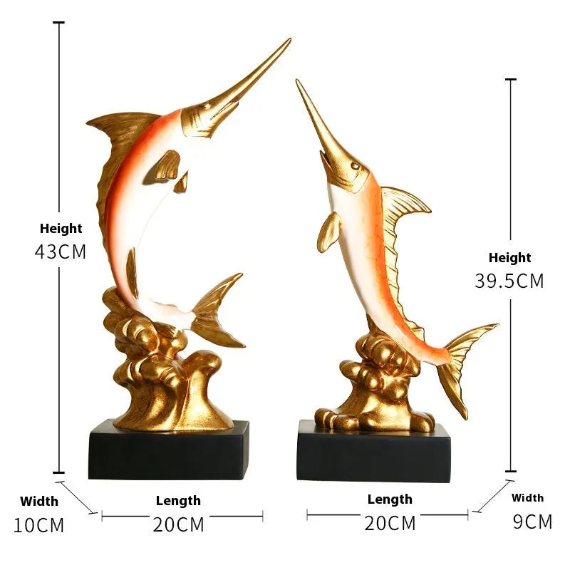 European-style resin swordfish decorative ornament on display in selected colour.