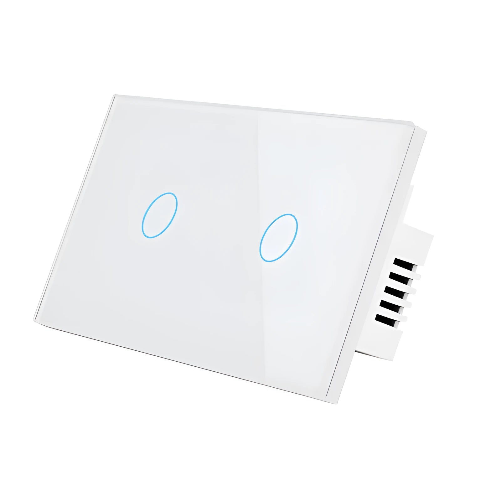 2-gang wireless RF remote touch light switch with tempered glass panel in black, white, or gold
