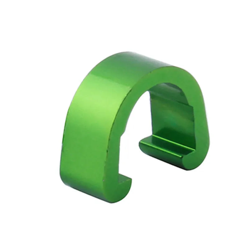 Set of aluminium alloy C buckles in various colours on a white background.