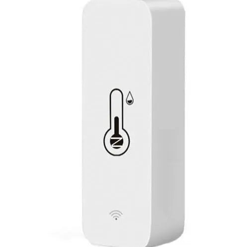 White WiFi temperature and humidity sensor with compact rectangular ABS housing measuring 72mm