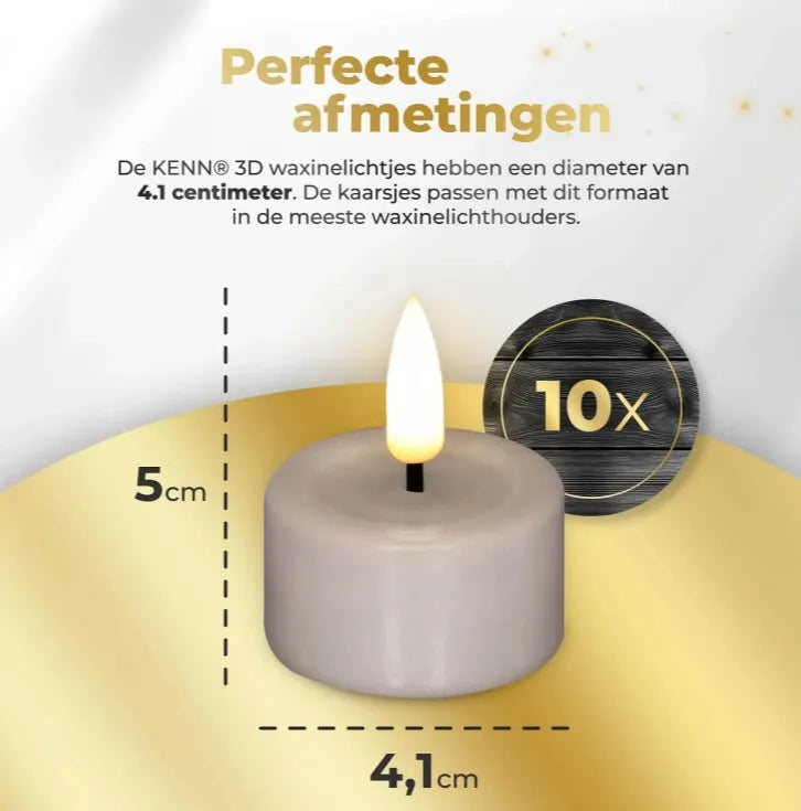 Four taupe-coloured S10 3D Flame LED Tealight Candles with realistic flickering effect