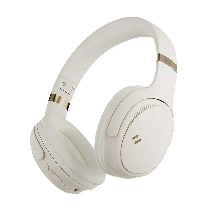 Wireless Bluetooth gaming headset in cream colour with head-mounted design for e-sports