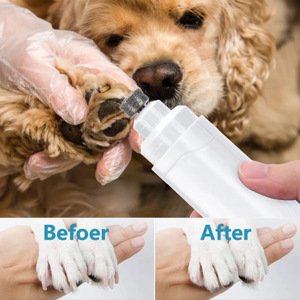 Blue plastic pet nail polisher with USB cable, dual speed 7000/8000 rpm for cats and dogs, compact size 17 cm box