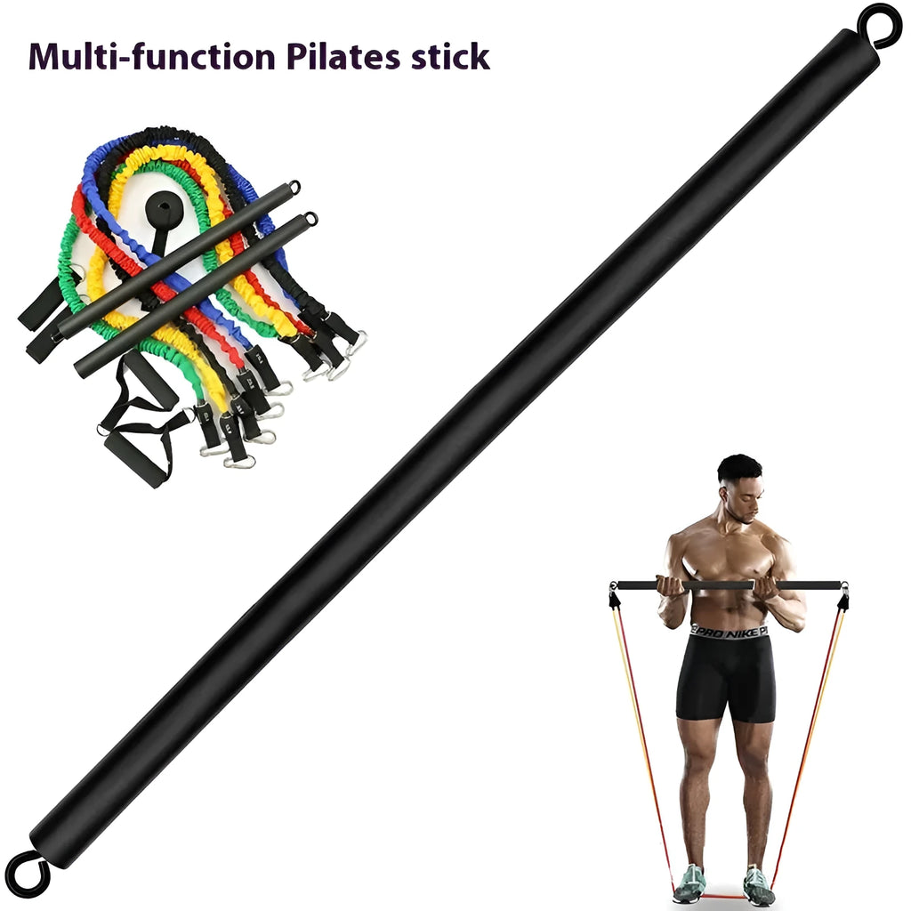 Two-segment push and pull fitness stick with rope attachment for resistance training