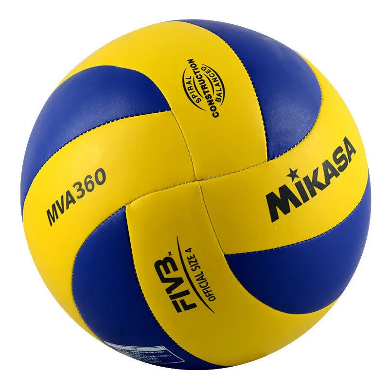 Machine sewn PU volleyball in hand on outdoor court – available in No.4 and No.5 sizes for junior and senior play
