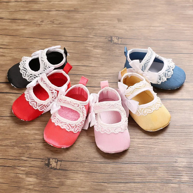 Princess baby toddler shoes with cotton upper, Velcro fastening, non-slip sole, available in pink, blue, black, red, rose red, and yellow