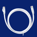 White Cat6 network cable with RJ-45 connectors for Ethernet data transfer