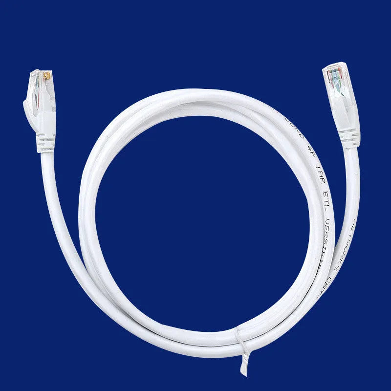 White Cat6 network cable with RJ-45 connectors for Ethernet data transfer