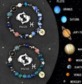 Set of two natural stone beaded bracelets featuring Chinese zodiac signs on elasticated cords.