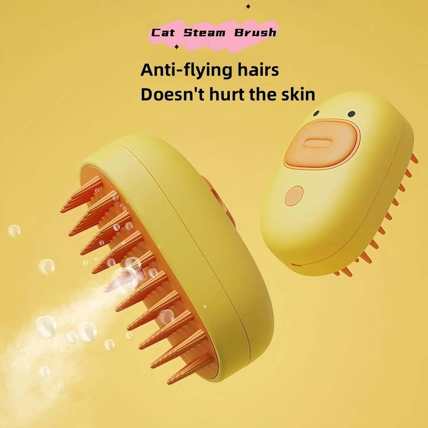 White or yellow rechargeable pet steam brush with water tank for dogs and cats