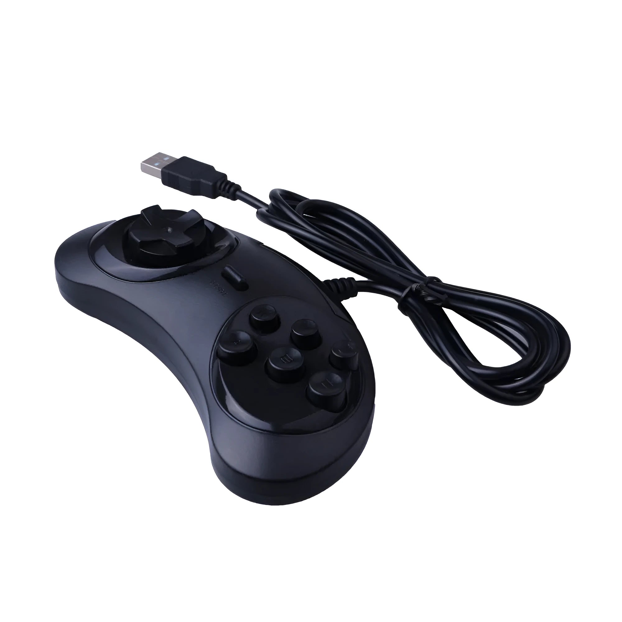 Black Sega USB computer game controller with 1.8 metre copper cable