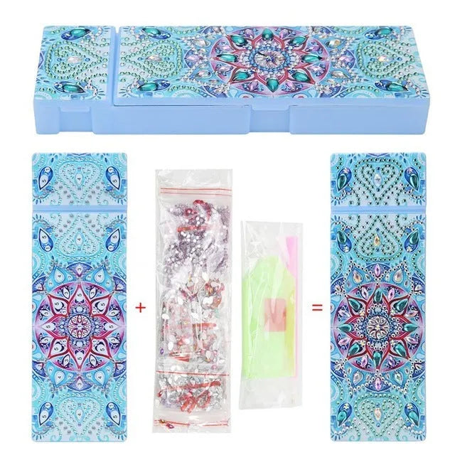 DIY diamond painting pencil case kit with PU leather wrist bag, resin drill bits, and diamond chips, 10 colour options, 200x150x10mm