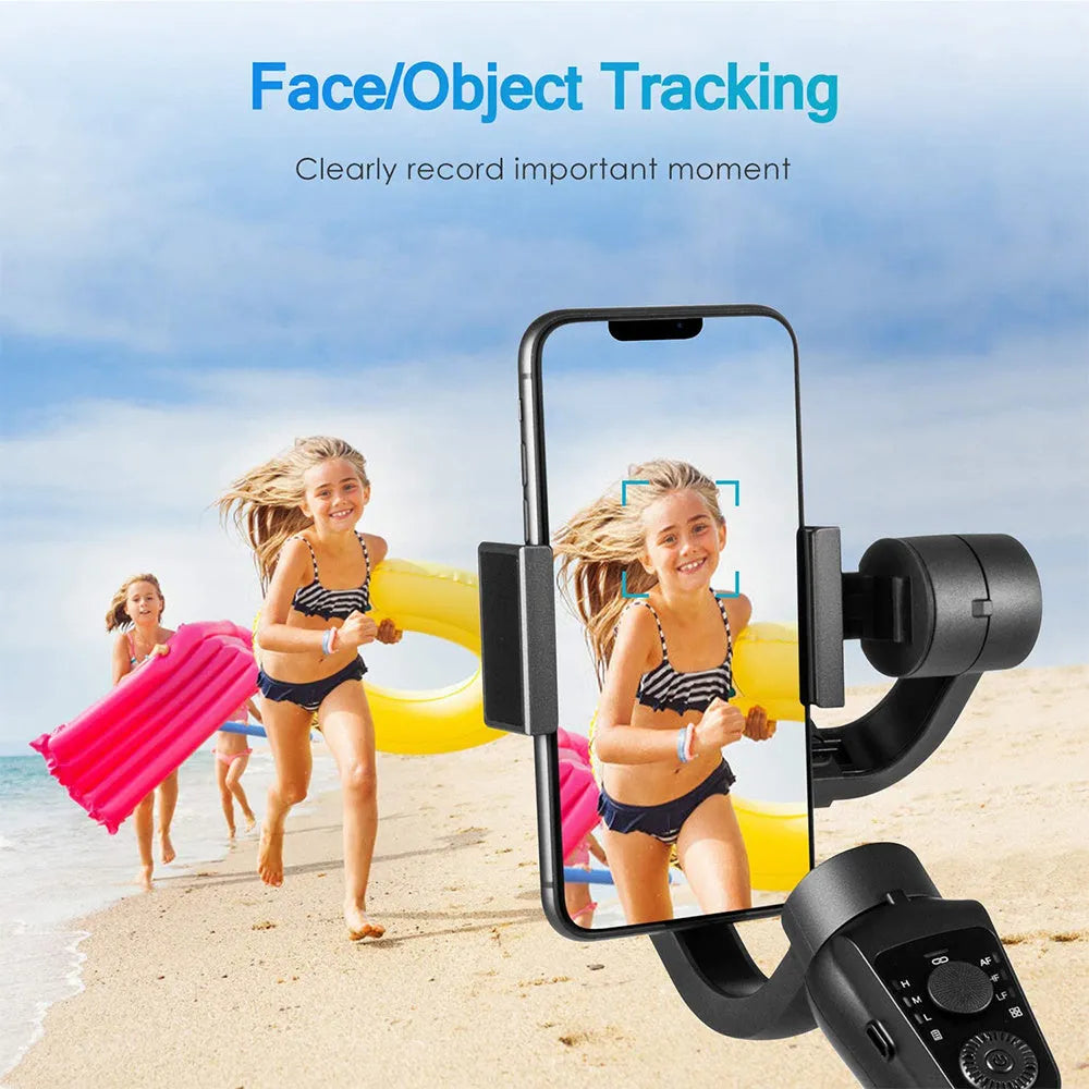 Black three-axis handheld gimbal stabilizer for mobile phones with tripod and cases