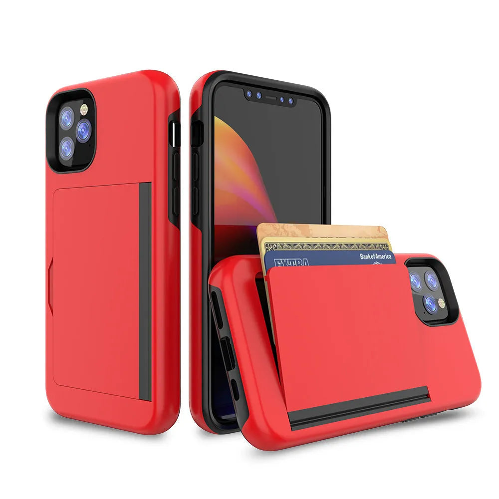 Simple solid-colour TPU and PC mobile phone shell for iPhone 11 series in black, red, pink, dark blue, blue, and purple.