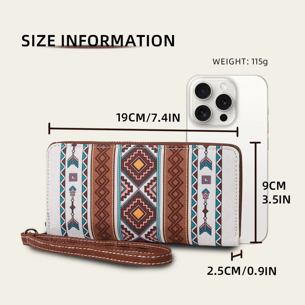 Bohemian stripe pattern RFID blocking canvas wallet in beige, black and red, blue and khaki colours