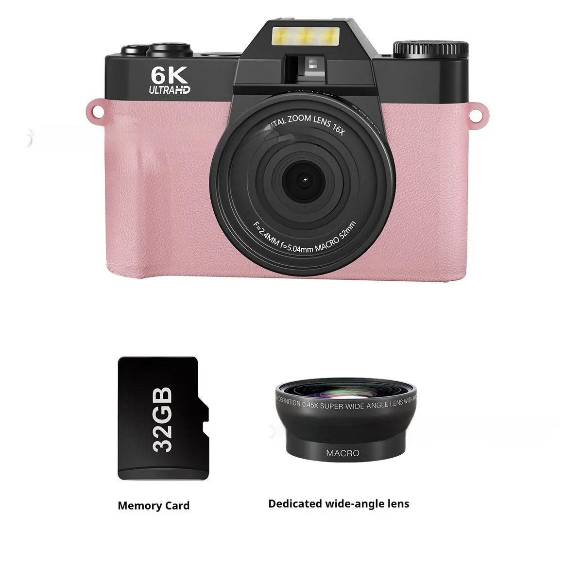 6K HD retro mirrorless camera in black with 32G card, compact design for travel photography
