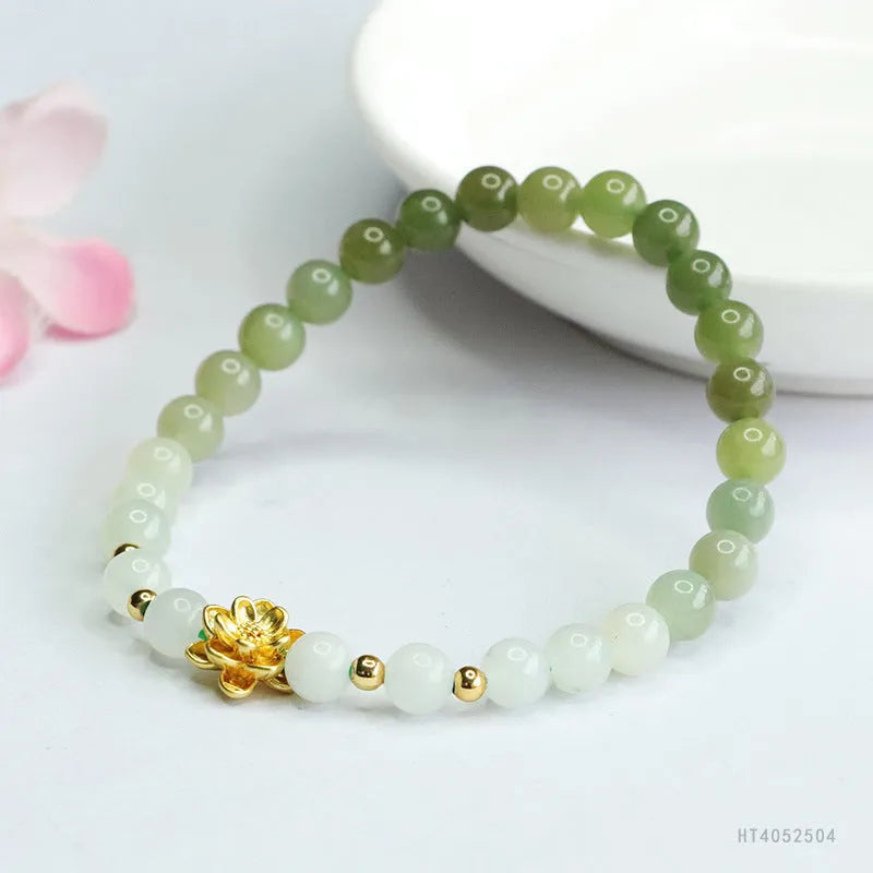 Hand-woven Chinese jade bracelet with 6mm lotus beads in water gradient pattern