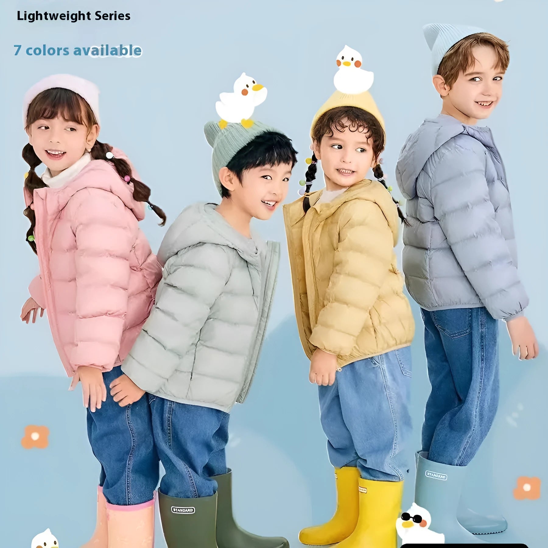 Children's nylon hooded down jacket in solid colour for boys and girls