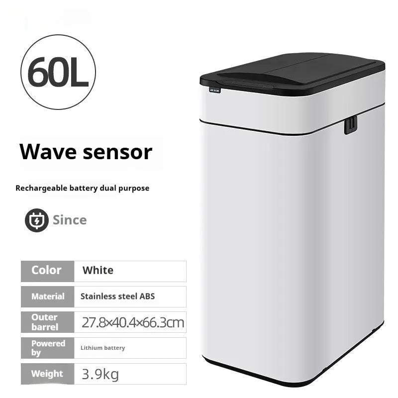 Stainless steel inductive smart trash can with deodorant, square shape, large capacity for kitchen