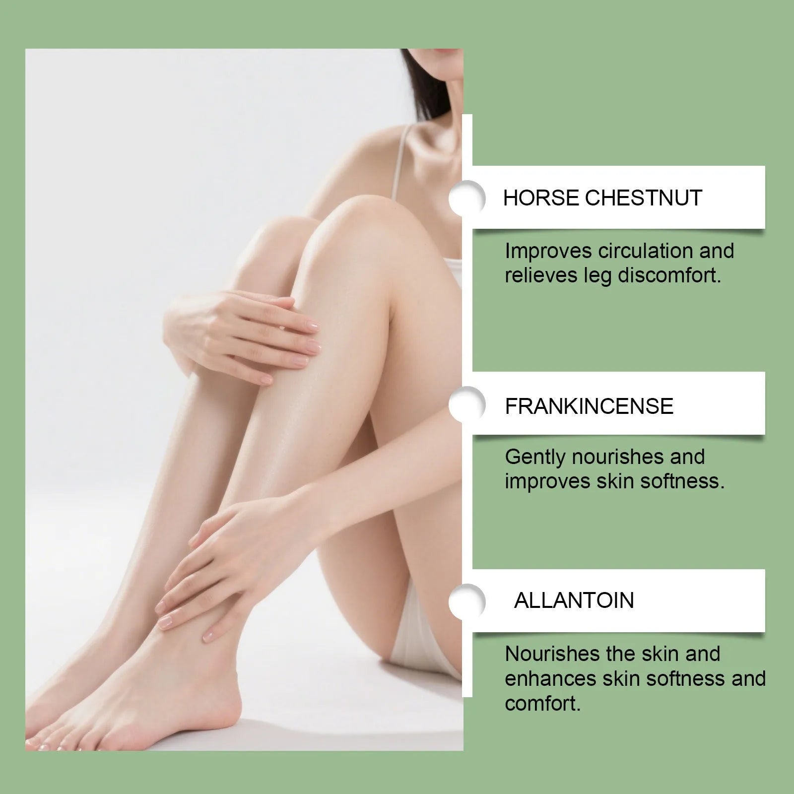 Leg Care Herbal Cream 30g tube with ingredients list including radix arnebiae and vitamin E