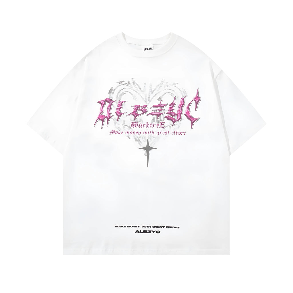 Men's black cotton t-shirt with retro printed design showing front view with short sleeves and loose fit