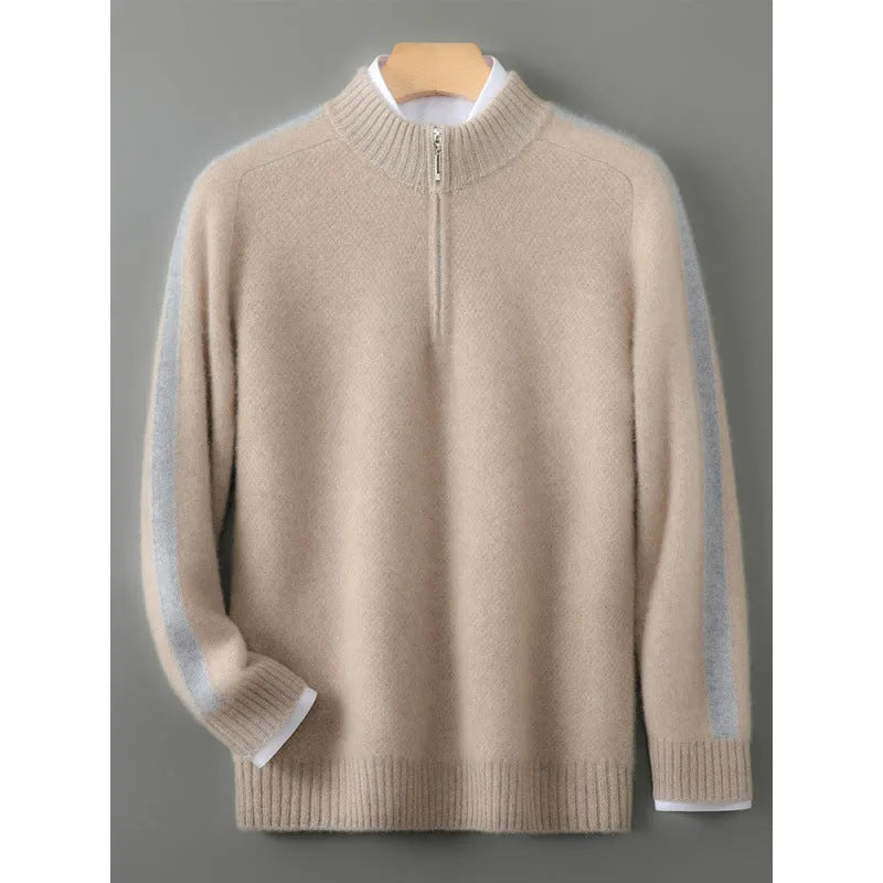 Half-height zip round neck sheep wool sweater in slim fit available in four colours