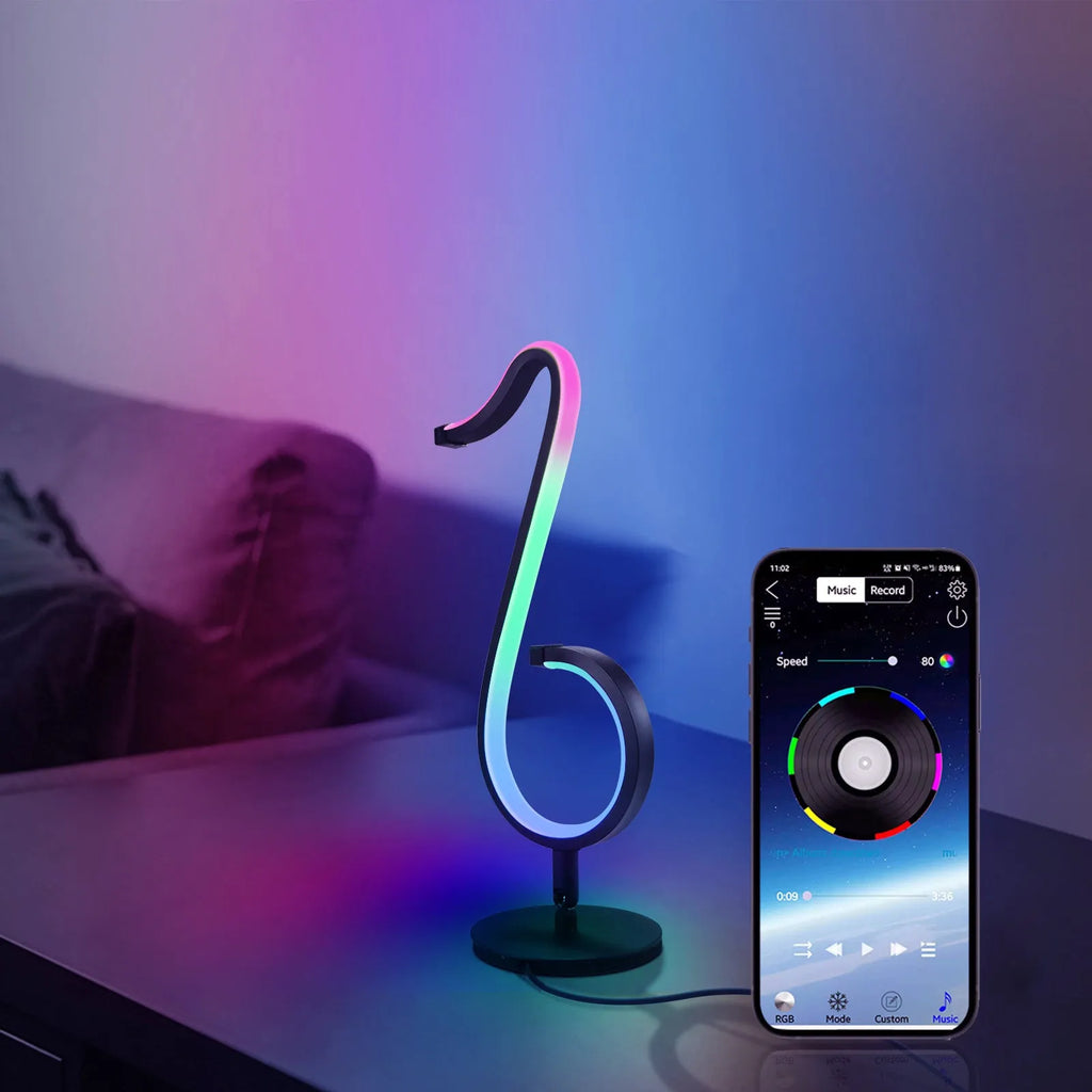 Black aluminium and iron APP remote control LED atmosphere light with rotating chassis