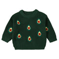 Children's cotton long-sleeve sweater with green cartoon avocado embroidery, pullover style, winter unisex top